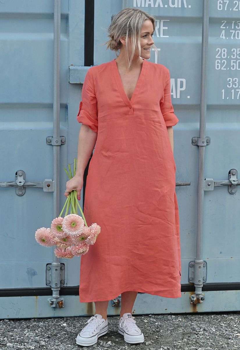 Sunset Flow - Oversized sommerkjole i rødoransje